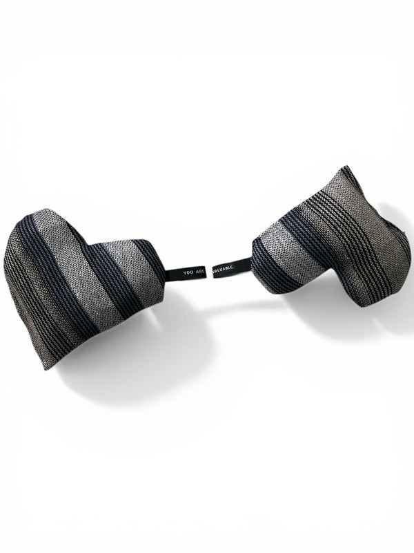 Small heart-shaped warming pillow with text You Are valuable, stripe color